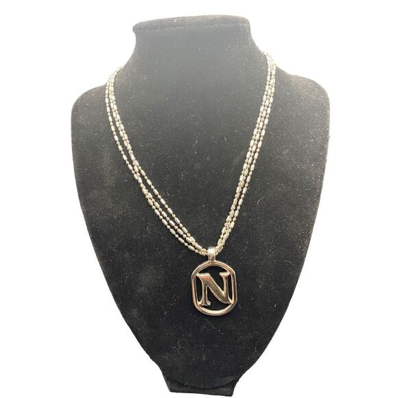 Three chain silver tone necklace with monogram “N” heart clasps - Picture 1 of 8